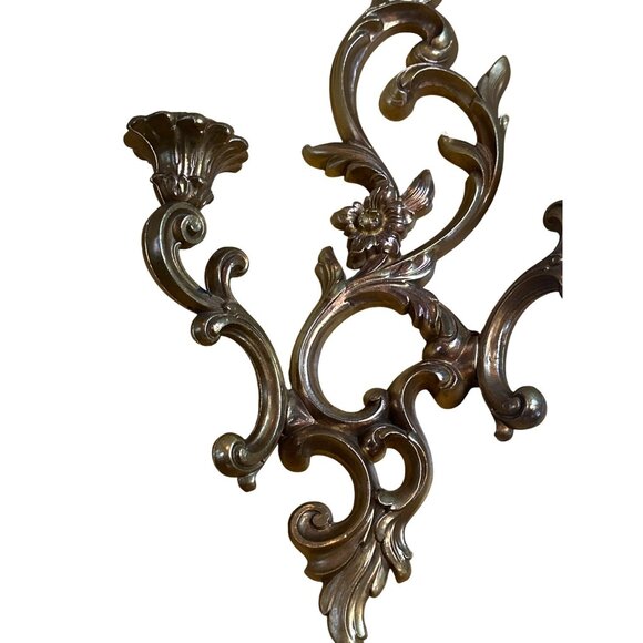 VTG Ornate Gold Wall Sconce 17" | Double Candle Holder Hollywood Regency Elegant - Picture 3 of 7